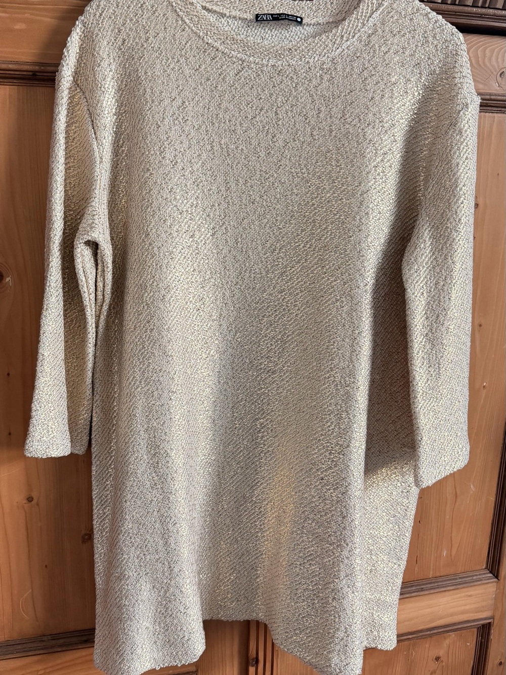 NWOT Zara Cream Bouclé Long Sleeve Shift Dress
